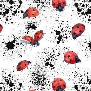 Ladybugs on Black Ink Splatters - Lg