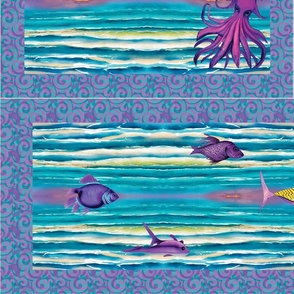 Octopus Placemats Cut and Sew 42" set of 6, 6 coasters, table runner 36" 