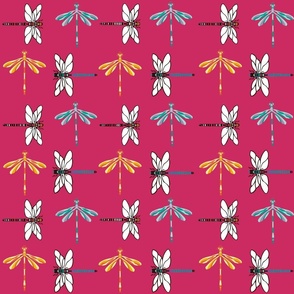 BOHO NATURE DRAGONFLY PATTERN ON MAGENTA 