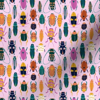 Creepy Crawlers - Jewel tone on pink - Smaller scale - 1" bugs