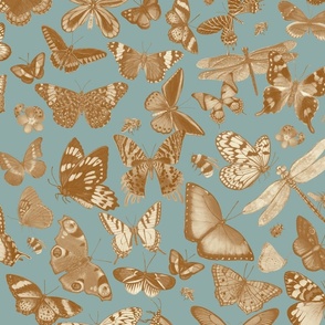 Neutral Butterflies on Blue