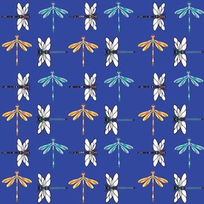 BOHO NATURE  DRAGONFLY INSECT BUG PATTERN ON COBALT BLUE