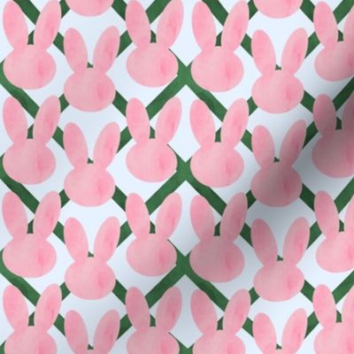 Pink and Green Easter Bunny Lattice - hand drawn digital water color