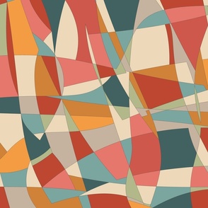 Modern Abstract Lines and Shapes in Colorful Retro Medium Scale