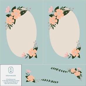Quilt Label - Flat 2D Floral Design in Peach & Pink Quilt Fabric Textile Labels