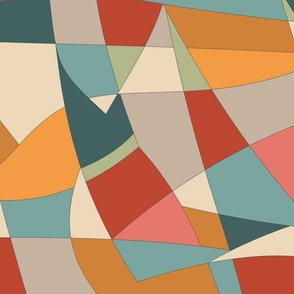 Modern Abstract Lines and Shapes in Colorful Retro Large Scale