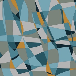 Modern Abstract Lines and Shapes in Blue & Gold Medium Scale