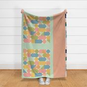 Bauhaus Geometric Baby Quilt - Mid-century Modern Whole Cloth Cheater Quilt - Quilt Labels - Primary & Secondary Pastel Colors with Linen Texture