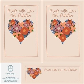 Quilt Label - Floral Heart - Made with Love Not Perfection - Quilt Fabric Textile Label