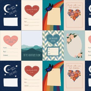 Quilt Labels - 8 Different Designs with Hearts, Rainbows, Mountains, Celestial, Floral & Chevron