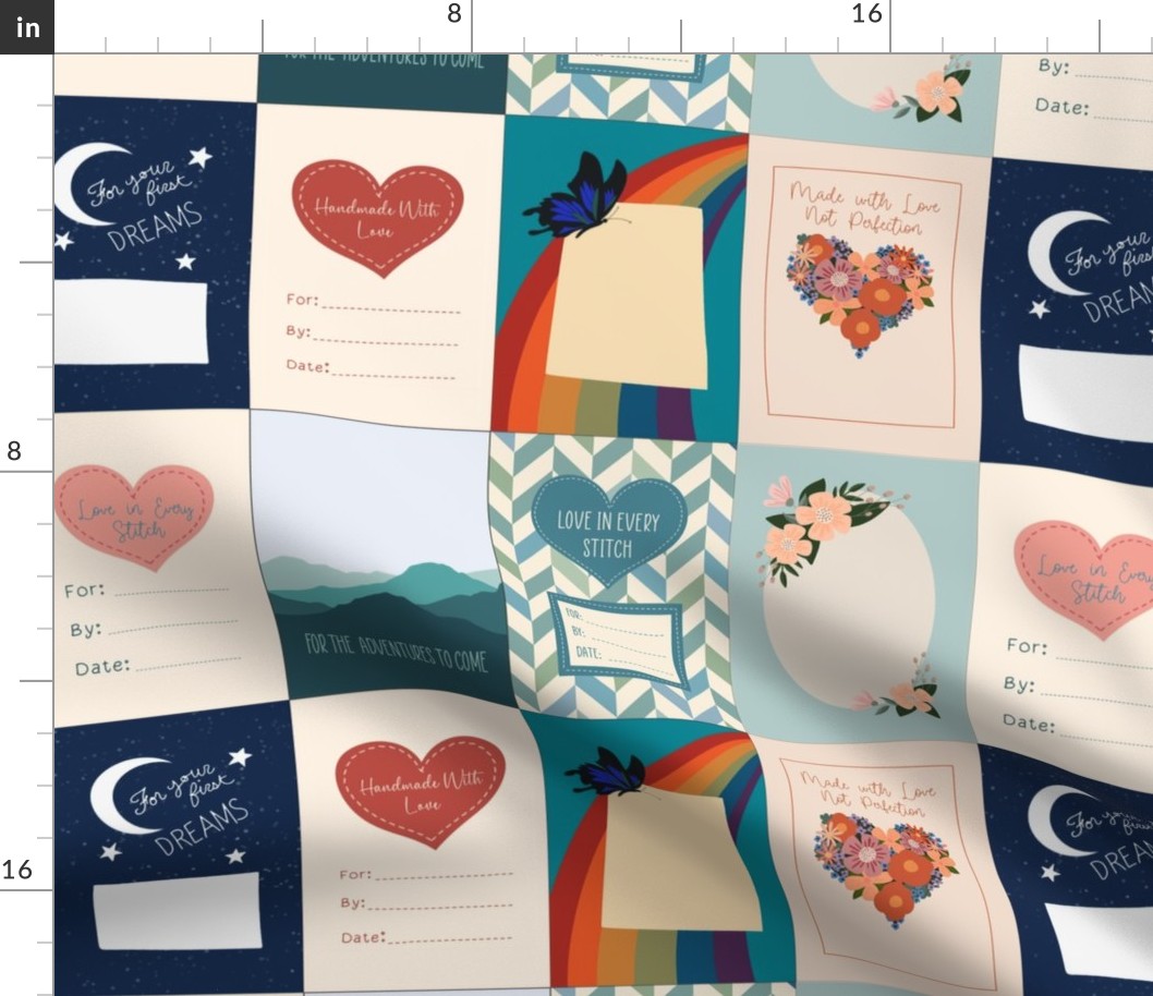 Quilt Labels - 8 Different Designs with Hearts, Rainbows, Mountains, Celestial, Floral & Chevron