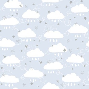 Sweet Dreams clouds and stars baby blue white grey  Regular Scale by Jac Slade