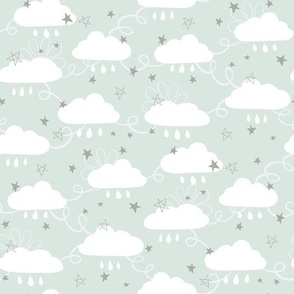 Sweet Dreams clouds and stars mint green white grey Regular Scale by Jac Slade