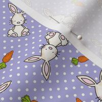 Medium Scale Easter Bunnies and Carrots on Lavender Polkadots