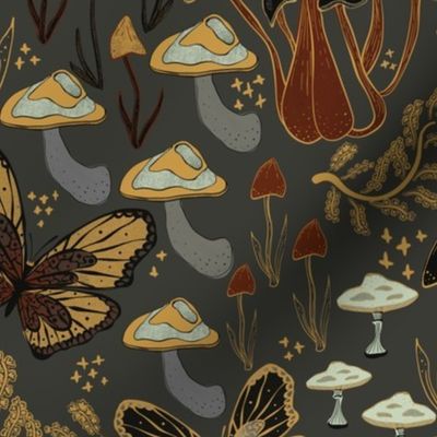 Mushrooms and Monarchs (Dark)