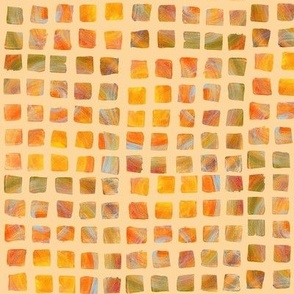 Sunny Squares of yellow, orange, red, spring green, and swirls 