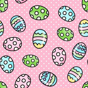 Large Scale Colorful Easter Eggs on Pink Polkadots