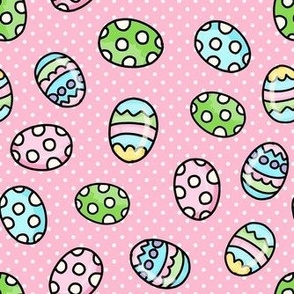 Medium Scale Colorful Easter Eggs on Pink Polkadots