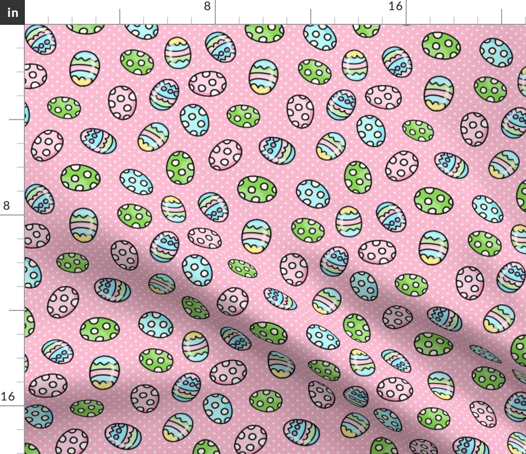 Medium Scale Colorful Easter Eggs on Pink Polkadots