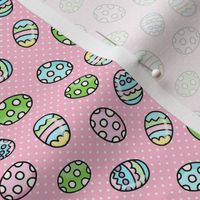 Small Scale Colorful Easter Eggs on Pink Polkadots