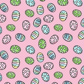 Small Scale Colorful Easter Eggs on Pink Polkadots