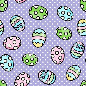 Large Scale Colorful Easter Eggs on Lavender Polkadots