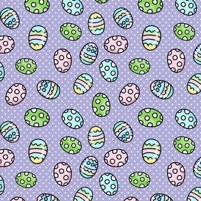 Small Scale Colorful Easter Eggs on Lavender Polkadots