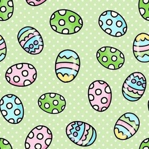 Medium Scale Colorful Easter Eggs on Spring Green Polkadots