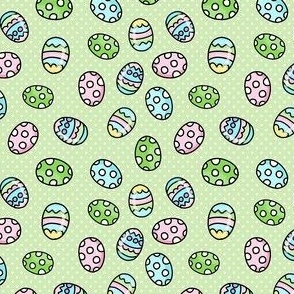 Small Scale Colorful Easter Eggs on Spring Green Polkadots
