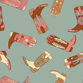 LARGE boho western cowgirl boots - cute cactus, floral, daisy boots fabric