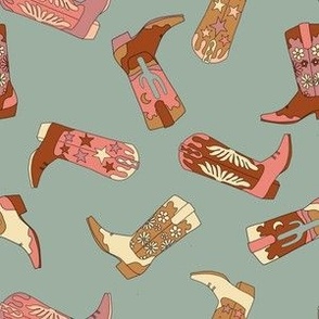 SMALL boho western cowgirl boots - cute cactus, floral, daisy boots fabric