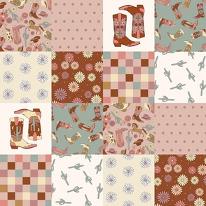 3"  squares boho western cute cowgirl cheater quilt fabric