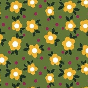 Yellow Ditsy Floral, Purple Dots, Yellow and Purple, Green and White, Large Print Wall paper, Large Print Fabric, Spring Decor, Summer Decor, Girl Room, Colorful Decor