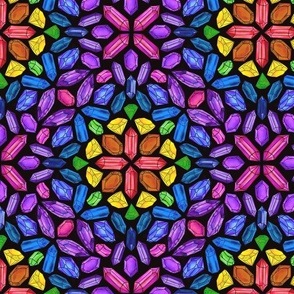 Bright Crystal Mandala Rainbow Tile on Black Background 