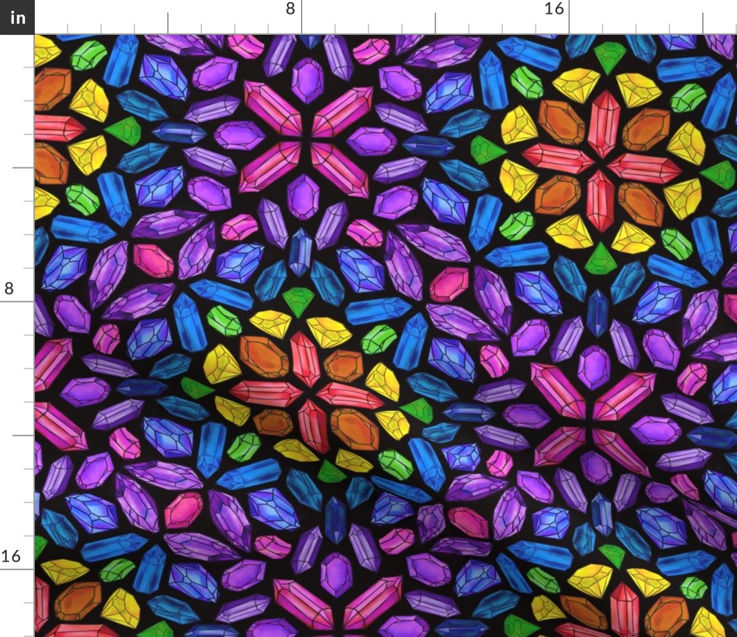 Bright Crystal Mandala Rainbow Tile on Black Background 