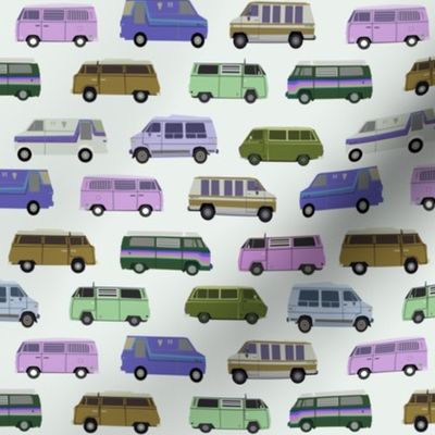SMALL retro van life fabric - vintage vans, conversion van, retro colors, camper van