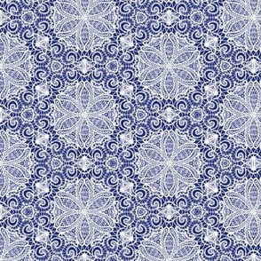 Honeycomb Lace in White on Cobalt Blue - Coordinate