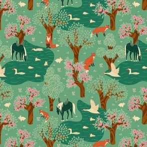 mystical unicorn and foxes collection_green_hero2