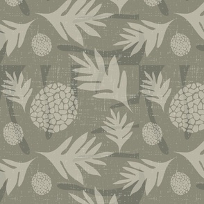 Light Grey Ulu (Breadfruit) and Leaves, Grey green