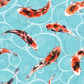 Koi  in a Turquoise Pond 