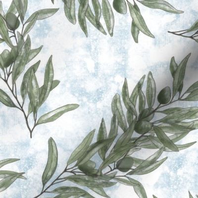 Italian Villa Olive Branches Fresco on Renaissance Blue