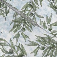 Italian Villa Olive Branches Fresco on Renaissance Blue