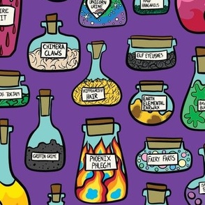 Cute Halloween Potion Bottles on Purple (Medium)