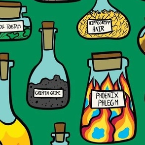 Goblincore Potion Bottles with Funny Ingredients on Green (Large)