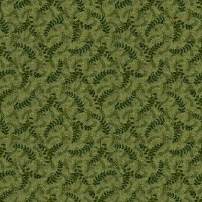 Layered Fern Glade on Dark Olive Green Textured Background in 3” Repeats