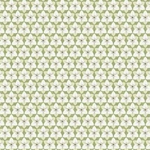 White Trillium Rows Geometric Floral on Spring Green Textured Background in  4”repeats