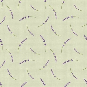 French Lavender Toss on Solid Light Olive Green Background 8 inch Repeat
