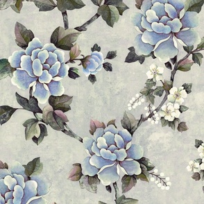 Peony Floral - Blue (large scale)