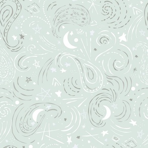 Written in the stars mint green grey stars and moon large Scale by jac slade