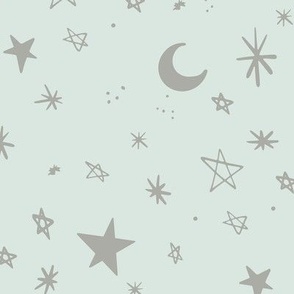 Stardust baby blue grey stars and moons Large Scale by Jac Slade